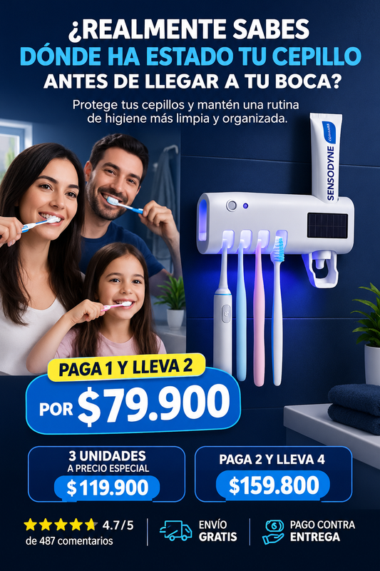 Lumora™ | Soporte Esterilizador UV para Cepillos Dentales 3 en 1