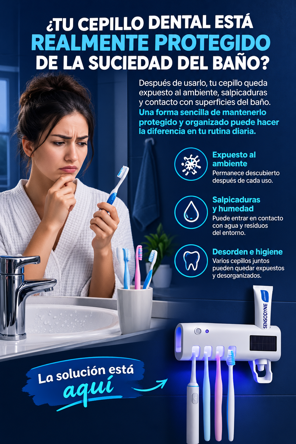 Lumora™ | Soporte Esterilizador UV para Cepillos Dentales 3 en 1